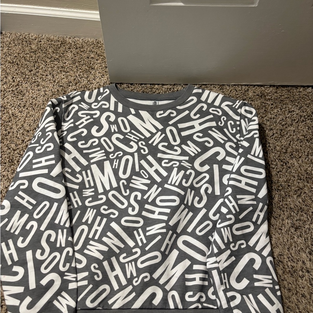 Moschino Gray and White Crew Neck Sweater